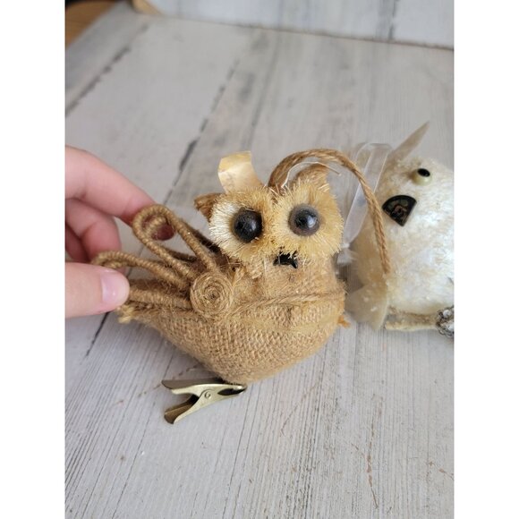 Owl brown white clip on ornament Xmas set bird - Picture 3 of 12